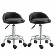 HOMCOM Komplet 2 vrtljivih stolčkov s koleščki za frizerje in kozmetičarje, nastavljiva višina, oblazinjenje, PU usnje, črno