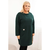 Kesi Włoski Plus Size womens dress with a pocket and 3/4 sleeve butter dark green