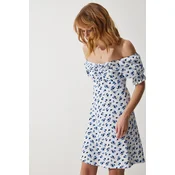 Happiness Istanbul Womens White Gathered V-Neck Patterned Knitted Dress