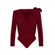 Trendyol Burgundy Double Breasted Collar Accessory Bodysuit