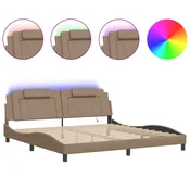Vidaxl Posteljni okvir Viana z LED brez vzmetnice kapučino 200x200 cm