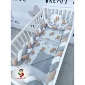 Bubamara037 Set za krevetac sa ogradicom od pletenica, Sivi