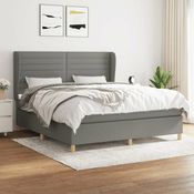 Greatstore Box spring postelja z vzmetnico temno siva 180x200 cm blago