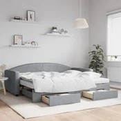 Greatstore Izvlečna dnevna postelja s predali svetlo siva 90x200 cm blago