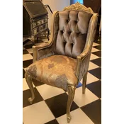 Casa Padrino luxury baroque dining chair with armrests silver gray/gold - Magnificent baroque style solid wood chair - Luxury dining room furniture in baroque style - Baroque furniture