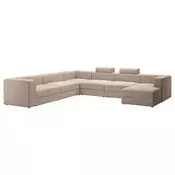 JÄTTEBO Sofa U-oblika, 7-sed, s lenjivcem, desno s uzglavljima/Samsala sivo-bež