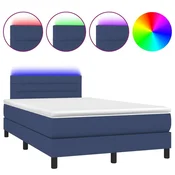 Greatstore Box spring postelja z vzmetnico LED modra 120x200 cm blago