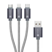 Connect IT Wirez 3v1 USB-C & Micro USB & Lightning, srebrno siva, 1,2 m