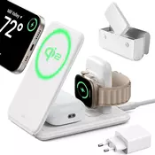 Brezžična polnilna postaja ESR Premium Travel - 3v1, Qi2, 15W, USB-C - bela