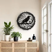 WallXpert metalni zidni ukras DCV-1021-MT, gavran na grani u vencu od trnja, 50 x 50 cm, crni
