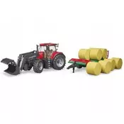 BRUDER traktor z žlico in prikolico z balami 03198