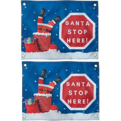 Nikcorp Božični transparent Santa Stop Here, komplet 2 kosov, okrasna zastava za dekoracijo, 45x60 cm, poliester, odporna na vreme