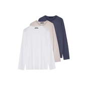 Trendyol Dark Grey-Beige-White Slim/Slim Fit Pack of 3 100% Cotton Long Sleeve Basic T-Shirt