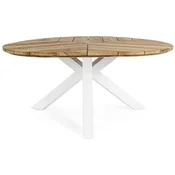 Casa Padrino luxury garden table natural/white A� 160 x H. 77 cm - Garden dining table with teak top and aluminum legs - Garden & patio table - Luxury garden & patio furniture