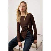Trendyol ženska bluza Milla Brown Accessory Detailed Bodycon Stretchy Knitted, smeda