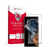 Forcell Flexible Nano Glass 5D za Samsung Galaxy S22 Ultra črno (Hot Bending) deluje čitalnik prstnih odtisov