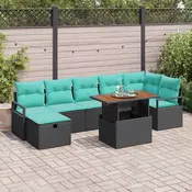 vidaXL vidaXL Vrtna sedežna garnitura z blazino 8 pcs Črna poli ratan, (5000153455)