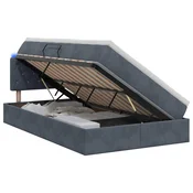 vidaXL LED Postelja za Shranjevanje z Blazino Temno siva 120 x 200 cm
