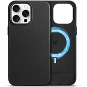 SHIELDON Usnjen Ovitek za iPhone 15 Pro Max – Magnetno Polnjenje (Črna)