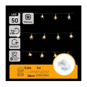 Aigostar - LED vanjski božićni lanac, 50xLED/8 funkcija, 3xAA, 5m, IP44, topla bela, zvezdice