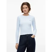 Tommy Jeans Majica Ruffle Slim Long Sleeve  nebeško modra