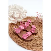 Boto Pink Patent Leather Childrens Sandals Adorned with Flowers Tinette