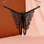 HLAČKE Z ODPRTINO Florra Black - biseri, perle, odprto mednožje, črna čipka