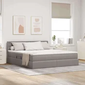 Vidaxl Postelja z LED lučmi z vzglavjem Taupe 160 x 200 cm blago