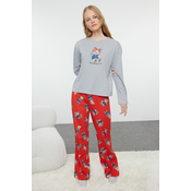 Trendyol Grey Melange Printed Jersey Knitted Pajama Set