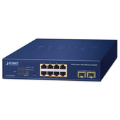 Stikalo Planet GS-2210-8P2S WEBsmart L2, 8x1 Gb, 2x1 Gb SFP, 8x PoE 802.3 na 120 W, QoS