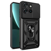 Oklepni ovitek MaX-Armor z obročem, kovinsko ploščico in zaščito zadnjih kamer za Motorola Edge 50 Neo - army black
