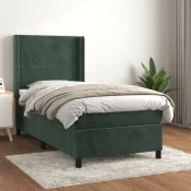 Greatstore Box spring postelja z vzmetnico temno zelena 100x200 cm žamet