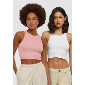 Womens Cropped Rib Top - 2 Pack Pink+White