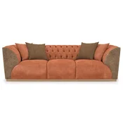 Casa Padrino luxury Chesterfield sofa orange/brown/brass 250 x 98 x H. 73 cm - Living room sofa - Hotel sofa - Living room furniture - Chesterfield furniture - Luxury furniture