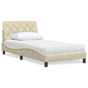 vidaXL vidaXL Postelja z vzmetnico krem 100x200 cm blago, (21829540)