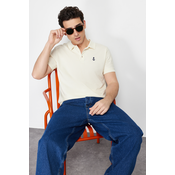 Trendyol Stone Regular Short Sleeve Textured 100% Cotton Polo Neck T-shirt