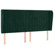 Vidaxl Vzglavje z ušesi temno zeleno 203x23x118/128 cm žamet