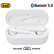 TREVI HMP 12E07 AIR mini Bluetooth 5.0 slušalke z mikrofonom, polnilna enota, touch kontrola, bele