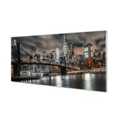 tulup.si Slika na akrilnem steklu Bridge noč panorama 140x70 cm 4 obešalnika