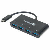 Manhattan USB 3.1 Gen 1 Type-C Hub, 4 Type-A Ports, Bus Power