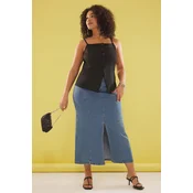 Trendyol Curve Black Strappy Pool Collar Buttoned Crepe Knit Plus Size Blouse