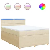 Vidaxl Box spring postelja z vzmetnico krem 140x200 cm blago