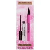 Makeup Revolution Eye & Brow Icons Gift Set Set gel za obrvi Brow Glue 3 ml + črtalo za oči Liquid Liner 0,5 ml