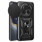 Oklepni ovitek MaX-Armor z obročem, kovinsko ploščico in zaščito zadnjih kamer za Honor Magic6 Pro - army black