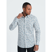 Ombre Mens SLIM FIT shirt in twig print - blue-gray