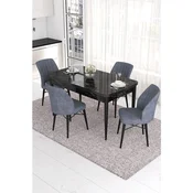 Hanah Home trpezarijski set Eva, sto na razvlacenje i 4 stolice, ploca u dekoru crnog mermera, dimno siva tkanina Babyface