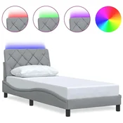 Vidaxl Posteljni okvir z LED brez vzmetnice svetlo siv 90x200 cm blago