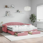 Greatstore Izvlečna dnevna postelja s predali roza 90x200 cm žamet