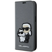 Karl Lagerfeld iPhone 14 6.1 bookcase silver Saffiano Karl Choupette (KLBKP14SSANKCPG)