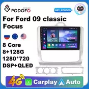 Podofo Car Android Carplay Radio Multimedia Player For Ford Focus 2 Mk2 2004-2011 2 Din Autoradio Video AI Voice GPS Navi WiFi